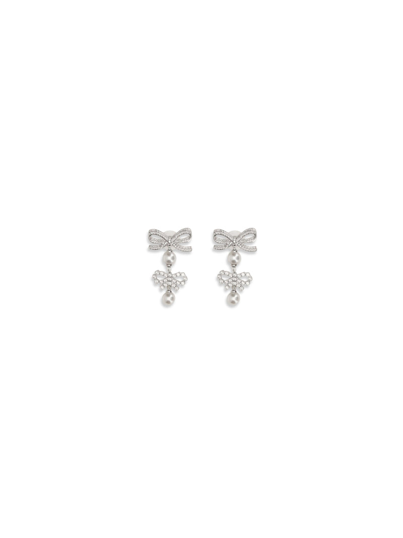 Self-portrait Self-portrait Double Bow Pearl Earrings Silver - World Class Fashion