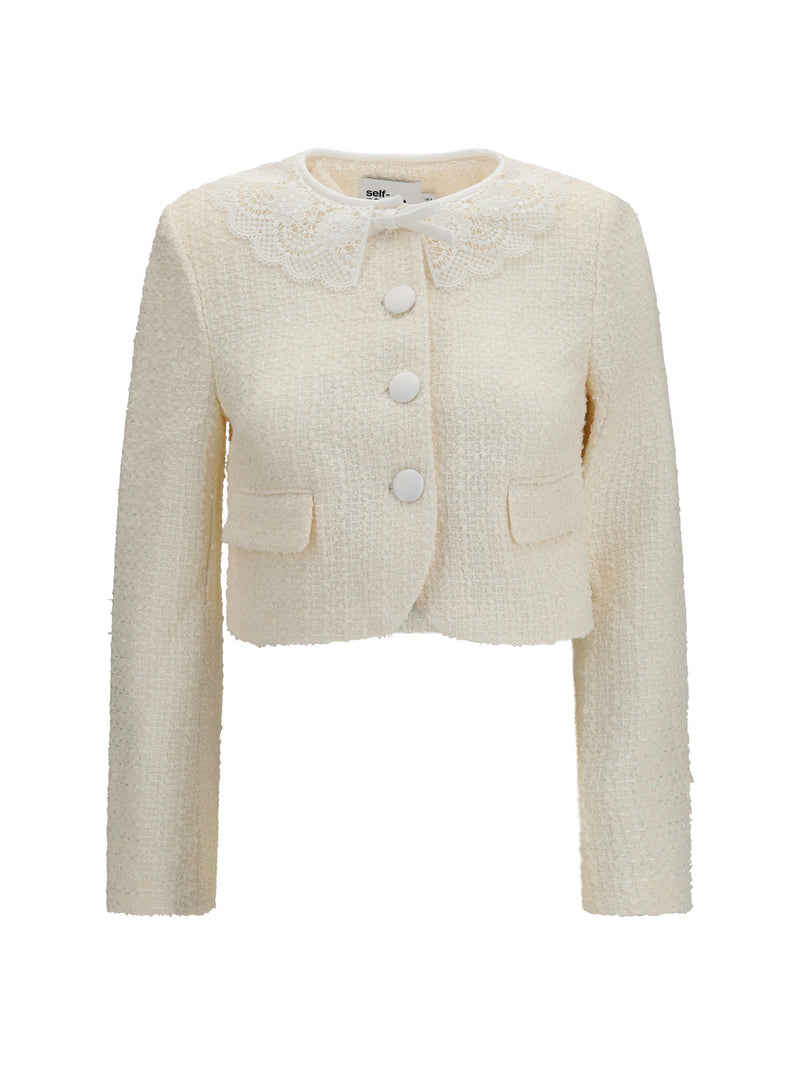 Self-portrait Self-portrait Bouclé Jacket with Lace Collar Cream - World Class Fashion