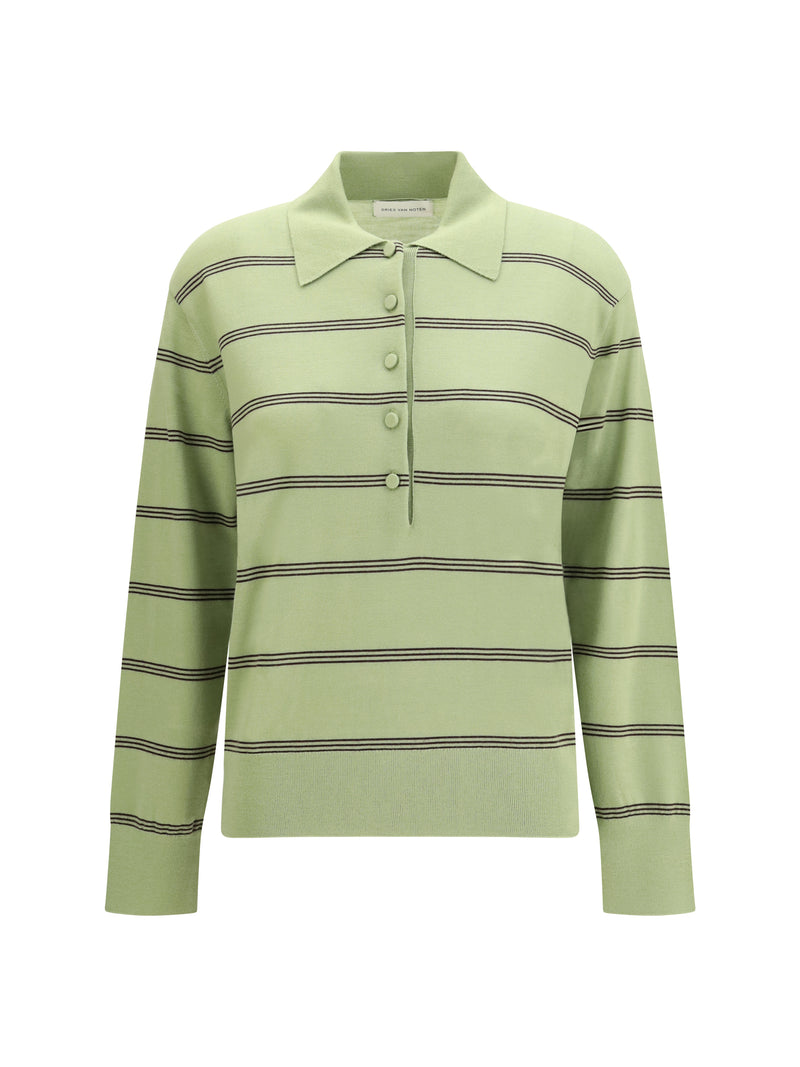 Dries Van Noten Suéter polo de lana merina Dries Van Noten color oliva - World Class Fashion