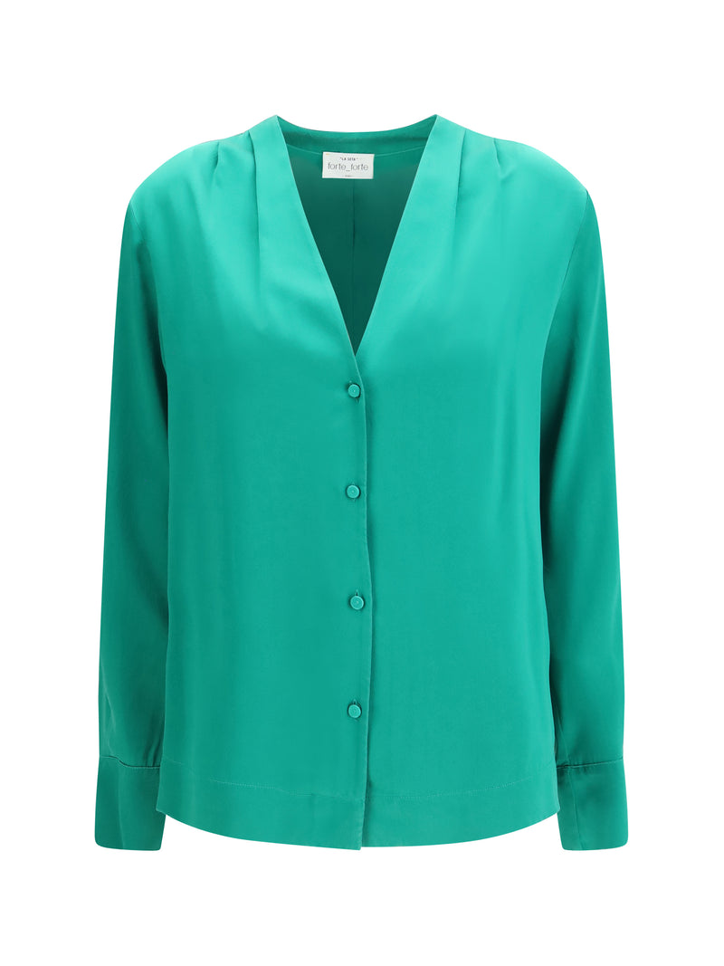 Forte_forte Forte_forte Silk Satin V-Neck Shirt Royal - World Class Fashion