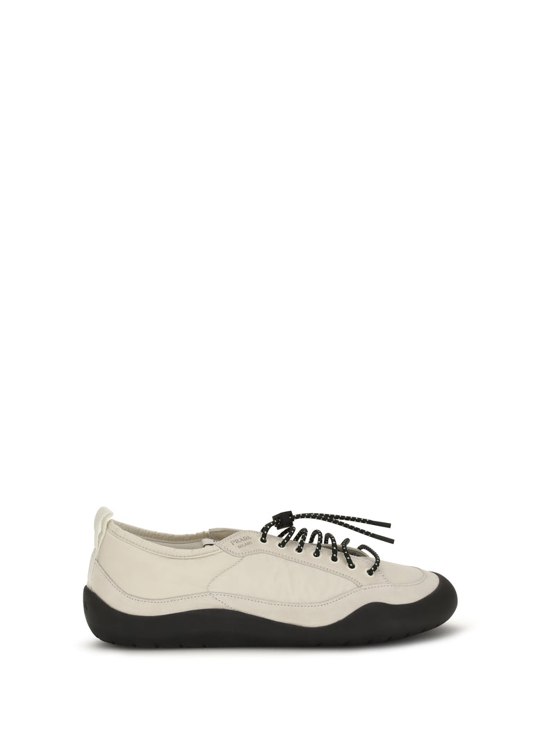 Prada Prada Leather and Fabric Sneakers Avorio - World Class Fashion