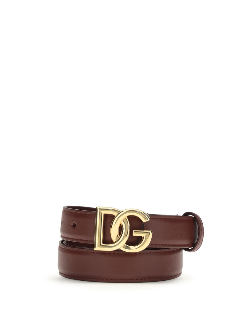 Dolce & Gabbana Dolce & Gabbana Calfskin Belt with DG Logo Bordeaux - World Class Fashion