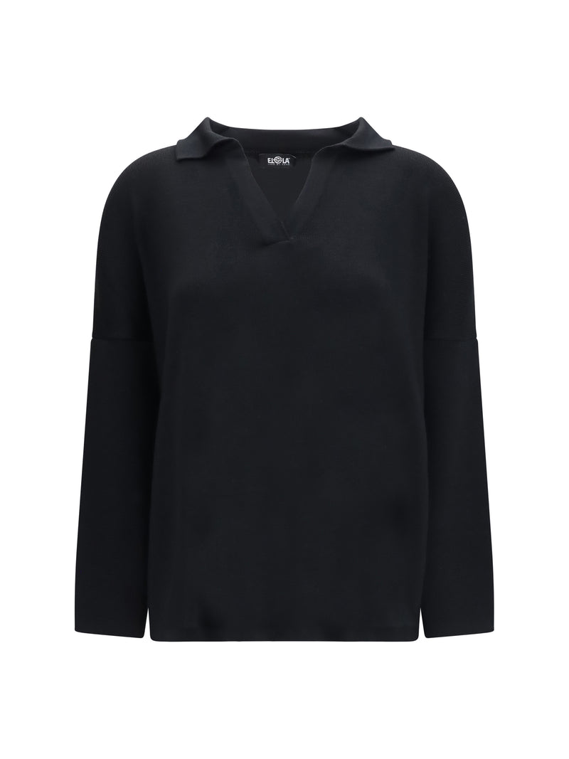 Ella Ella Wool Polo Collar Sweater Black Women - World Class Fashion