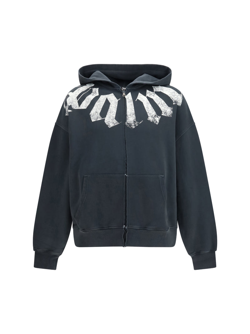 Palm Angels Palm Angels Hooded Zip Sweatshirt Black-Off White - World Class Fashion