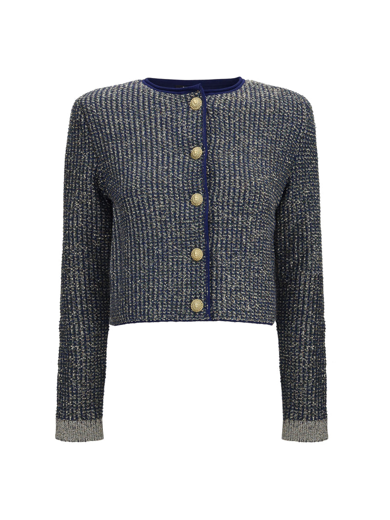 Balmain Balmain Quilted Sequin Cardigan Marine/Vert Women - World Class Fashion