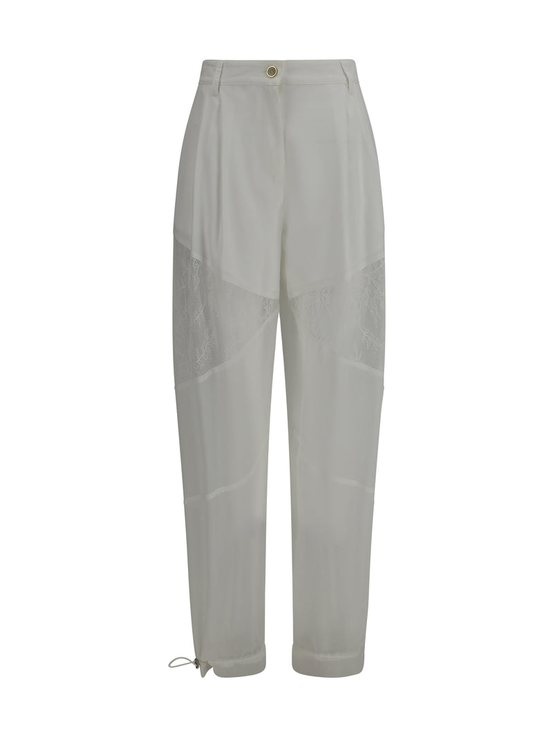 Pinko Pinko Nacy Pants with Lace Inserts Bianco-Biancaneve - World Class Fashion