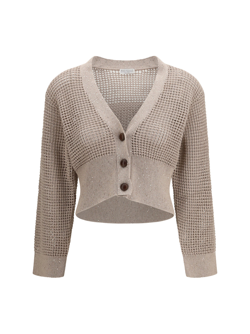 Brunello Cucinelli Brunello Cucinelli Sequined Mesh Cardigan Deserto - World Class Fashion