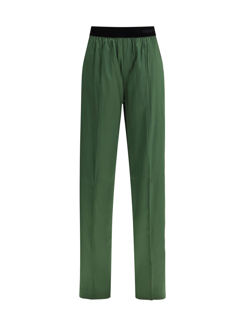 Tom Ford Tom Ford Stretch Silk Satin Pants Moss Green - World Class Fashion