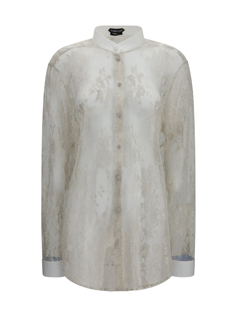 Tom Ford Tom Ford Lace Shirt With Floral Embroidery Silver - World Class Fashion