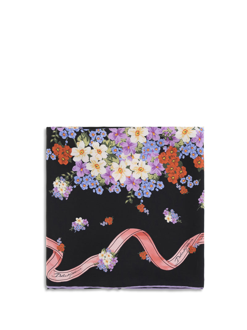 Dolce & Gabbana Dolce & Gabbana Silk Scarf Floral Print Black - World Class Fashion