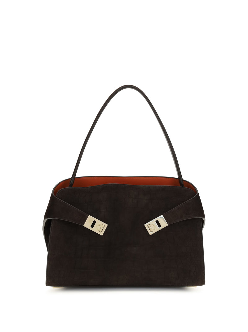 Ferragamo Bolso de hombro suave Ferragamo Hug, marrón oscuro estampado - World Class Fashion