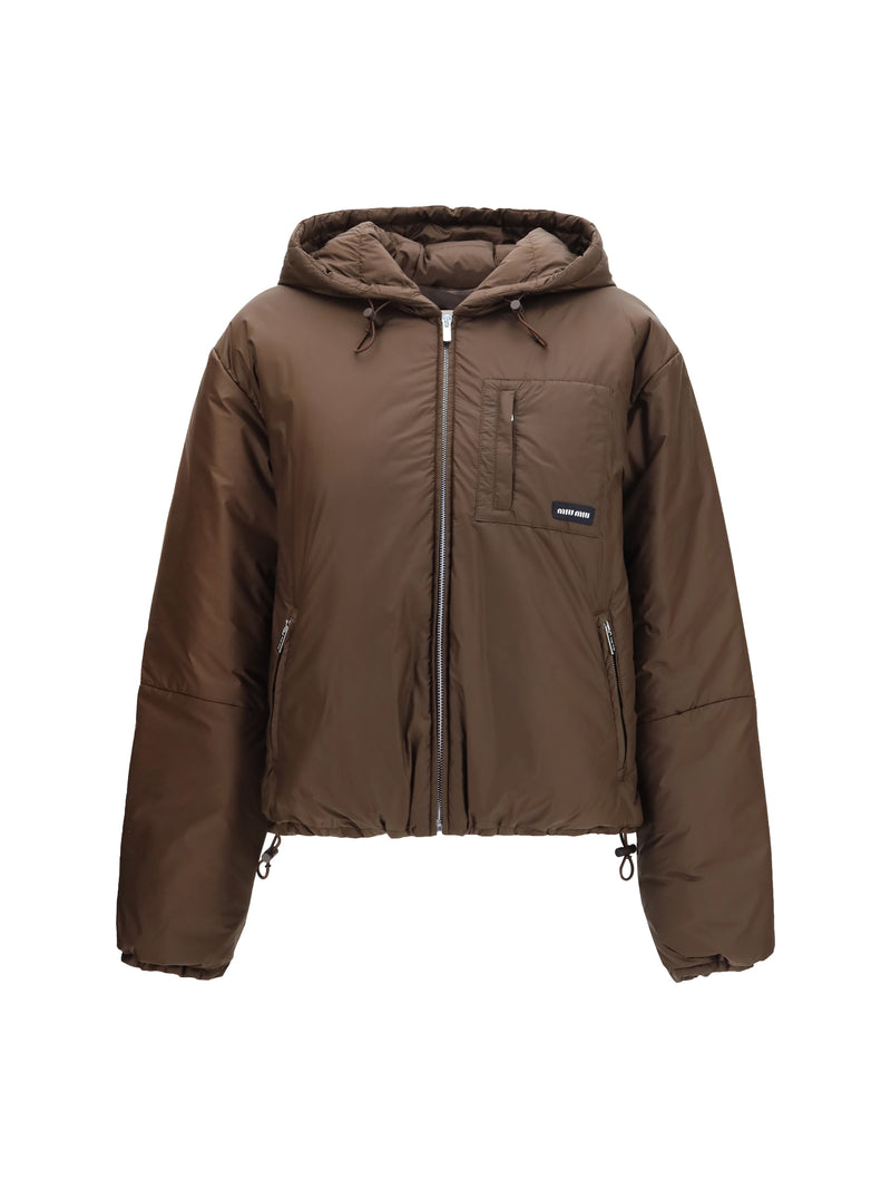 Miu Miu Miu Miu Short Ripstop Down Jacket Cacao - World Class Fashion