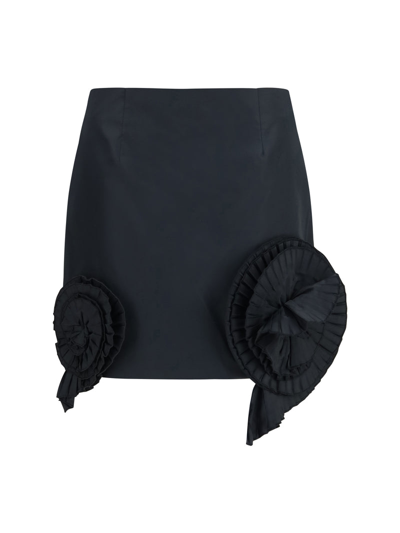 Blumarine Blumarine Crepe Mini Skirt with Floral Appliqué Black - World Class Fashion