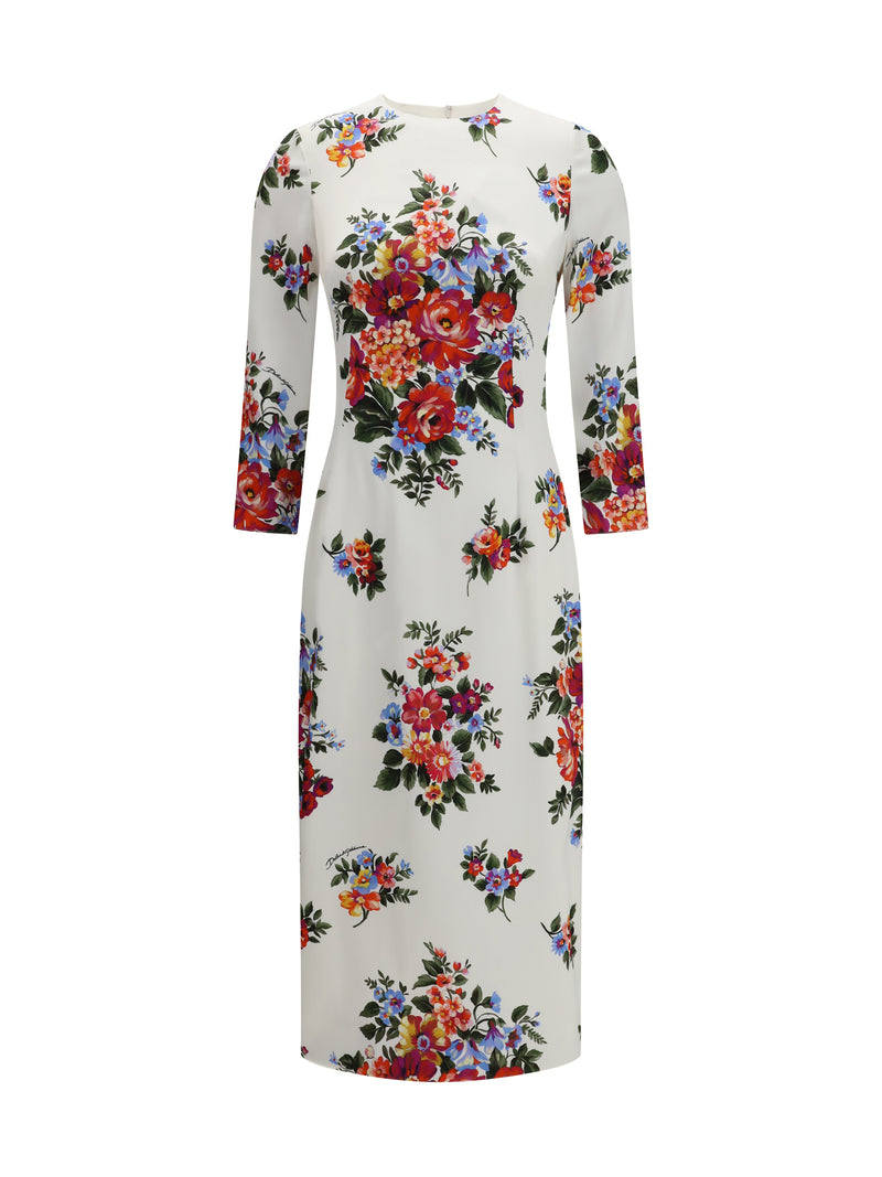 Dolce & Gabbana Dolce & Gabbana Floral Print Stretch Viscose Dress White - World Class Fashion
