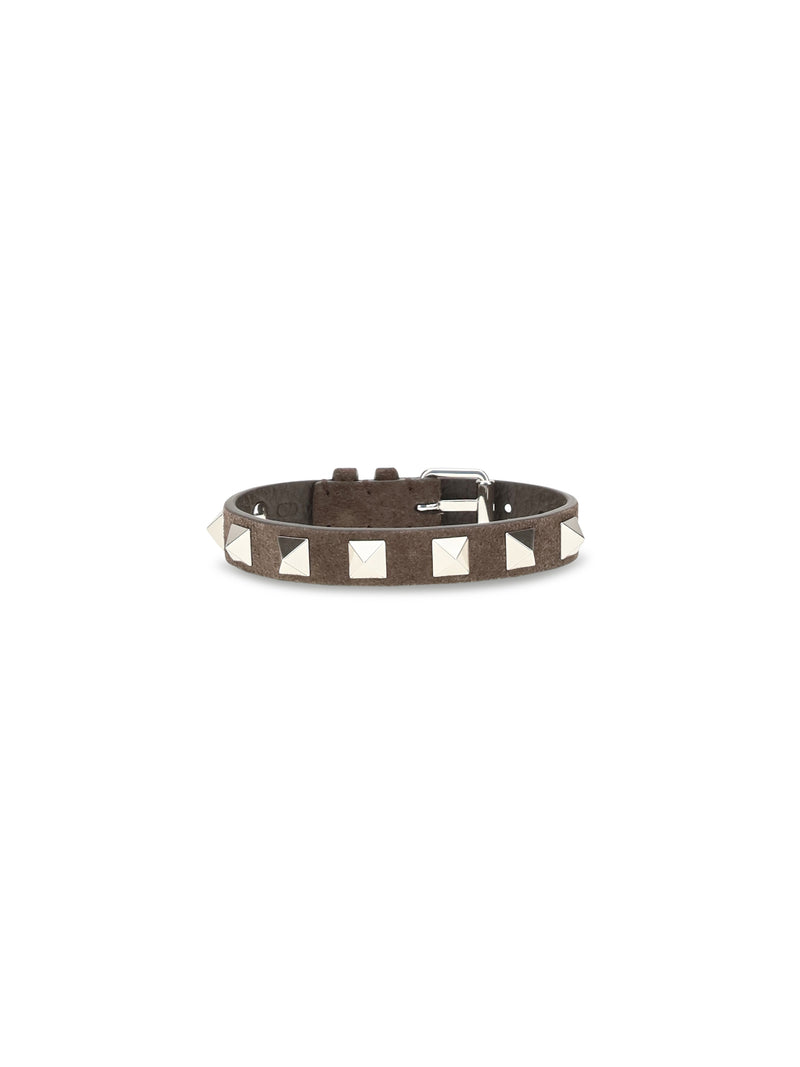 Valentino Garavani Valentino Garavani Rockstud Leather Bracelet Brown Men - World Class Fashion