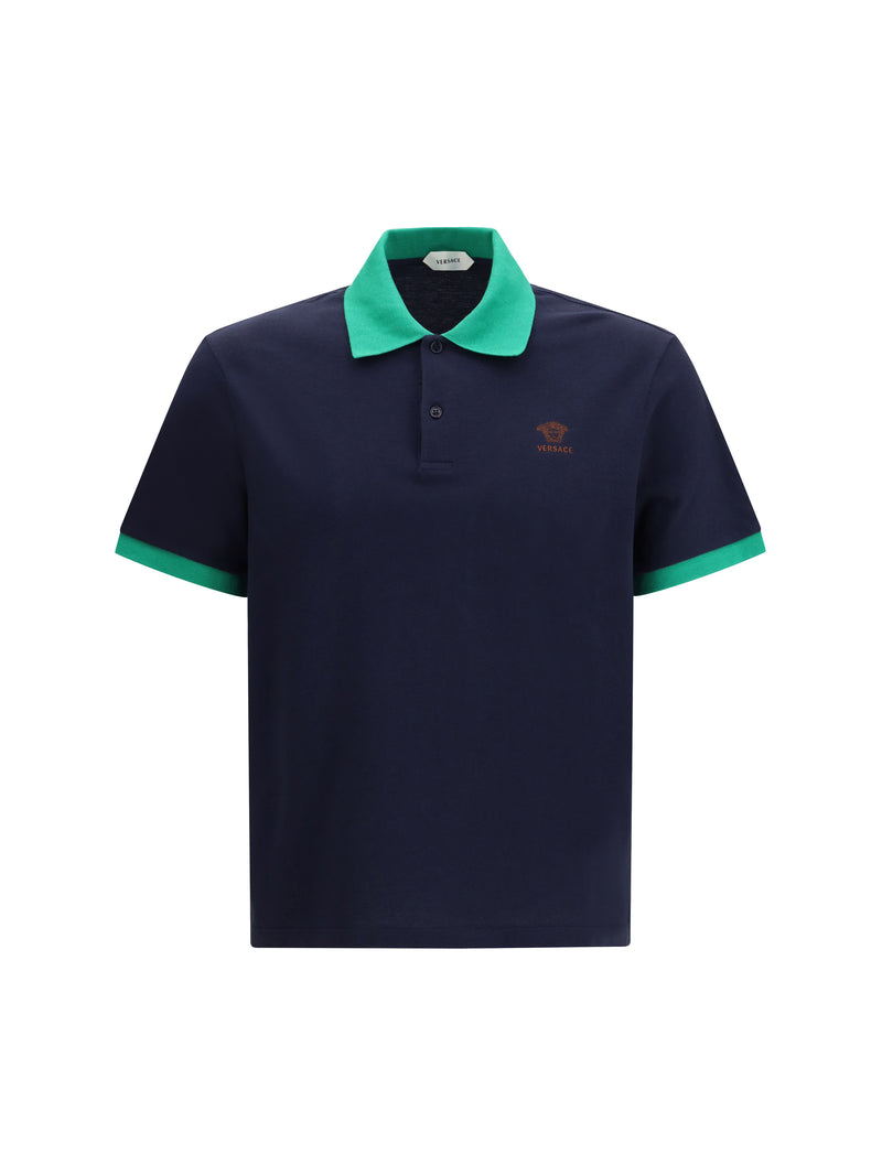 Versace Versace Cotton Piqué Polo Dark Navy/Bright Emerald - World Class Fashion