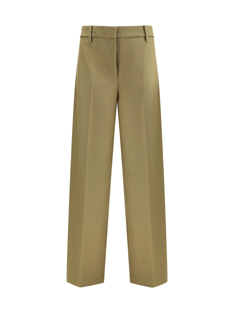 True Royal Pantalones de lana virgen True Royal para mujer, color oliva - World Class Fashion