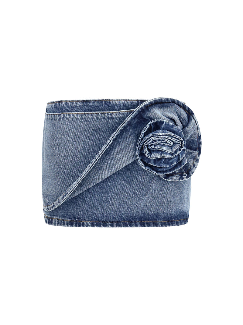 Magda Butrym Magda Butrym Twisted Floral Denim Mini Skirt Dark Blue - World Class Fashion