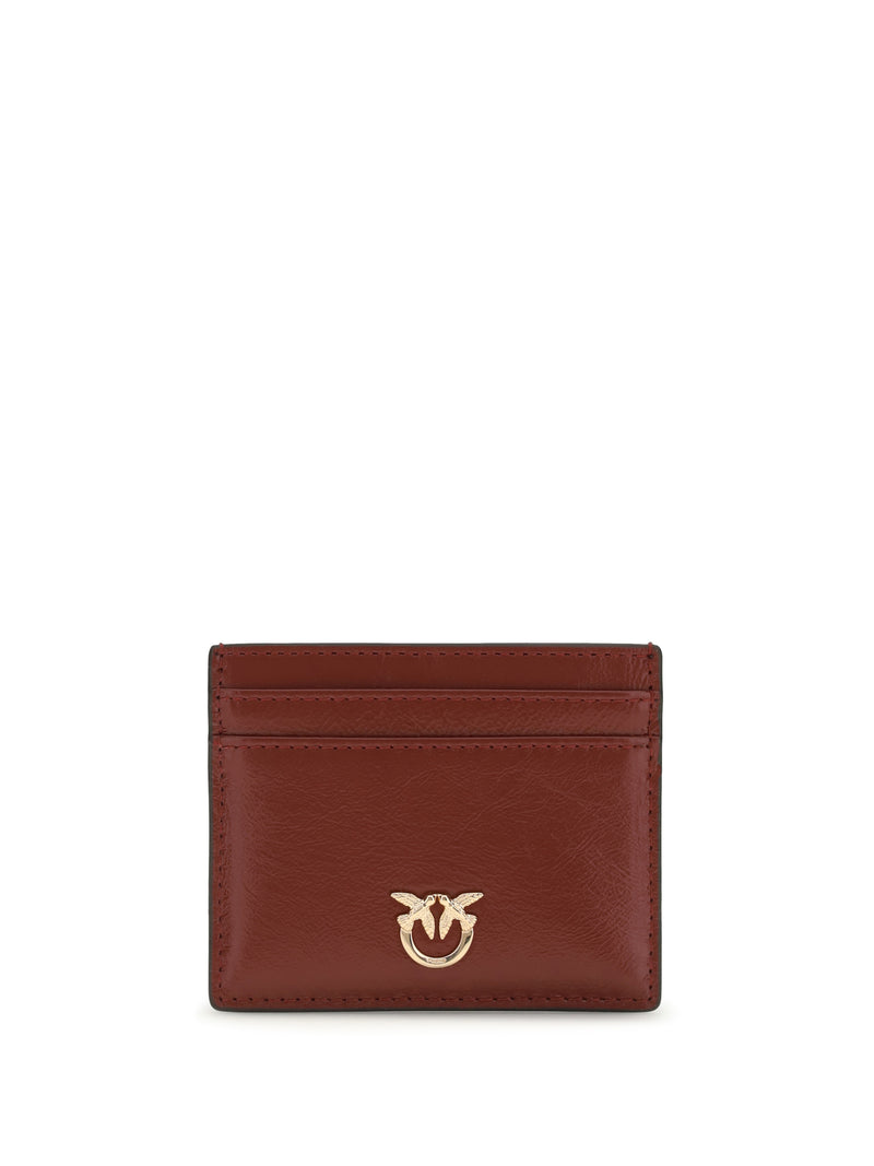 Pinko Pinko Shiny Leather Card Holder Rosso Scuro-Gold - World Class Fashion