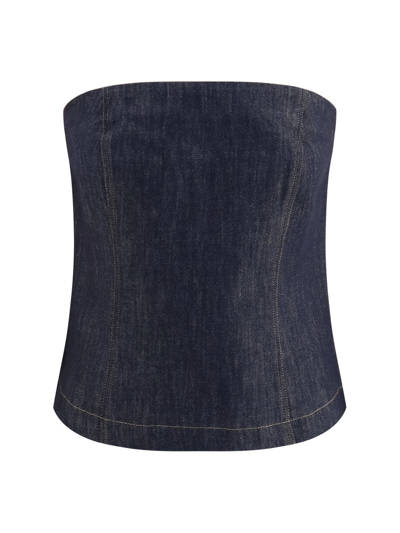 Brunello Cucinelli Brunello Cucinelli Denim Effect Twill Bandeau Top Blue - World Class Fashion