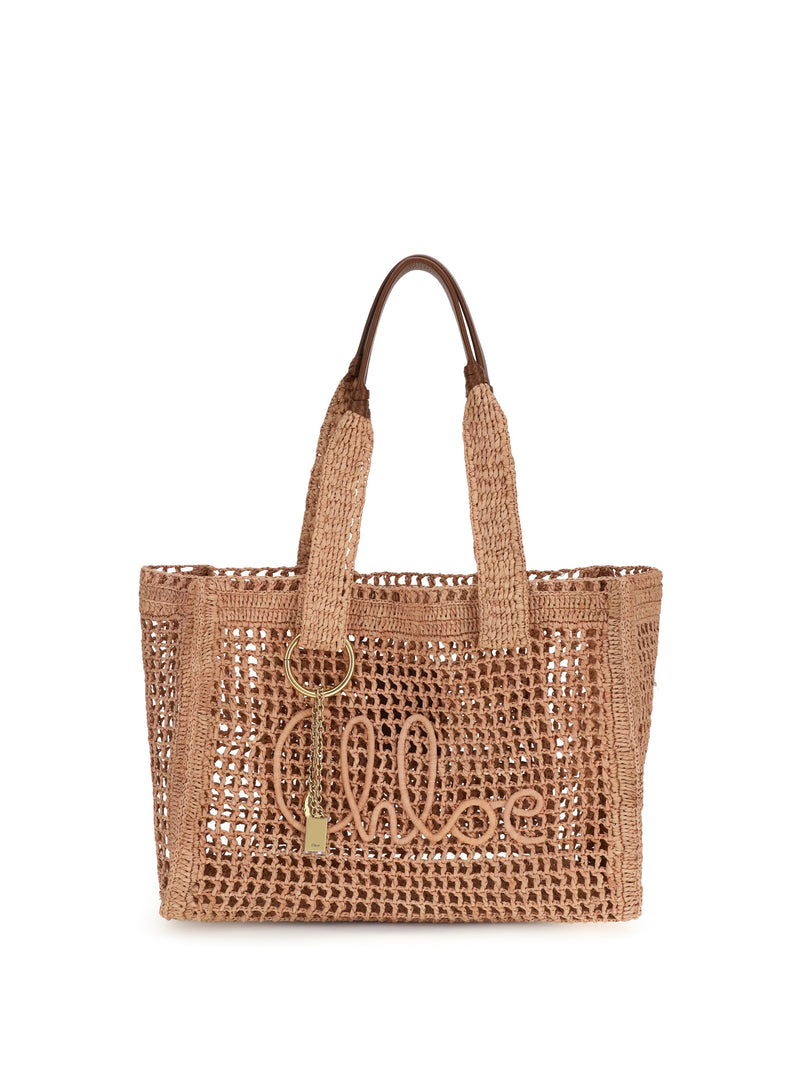 Chloe Chloé East-West Summer Banana Raffia Tote Bag Beige - World Class Fashion