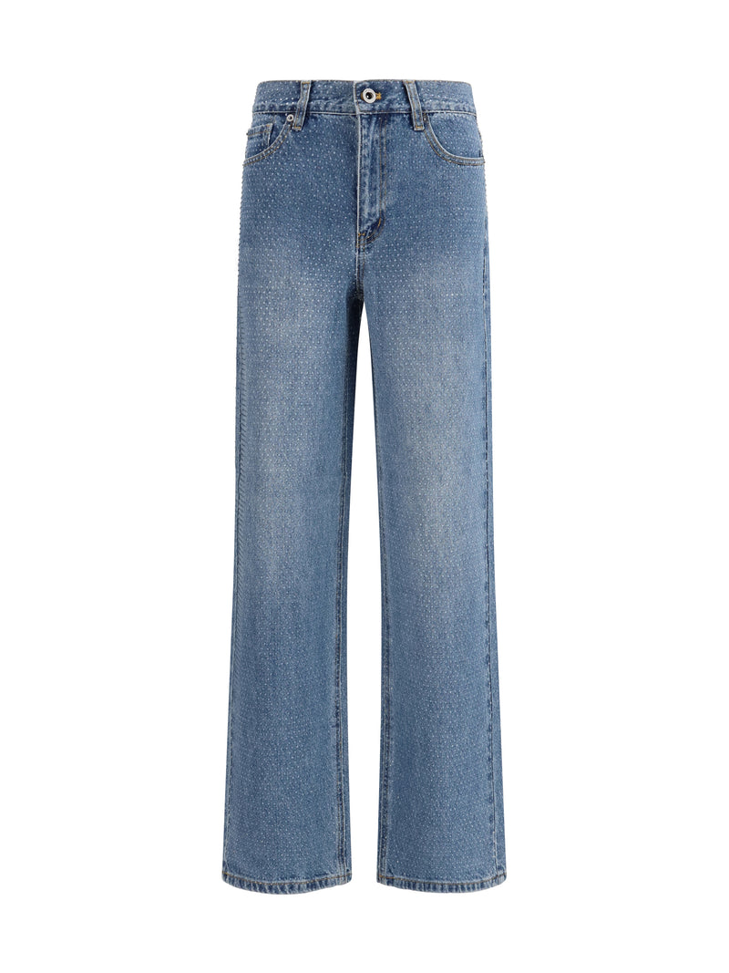 Self-portrait Self-portrait Straight-leg Rhinestone Jeans Blue - World Class Fashion