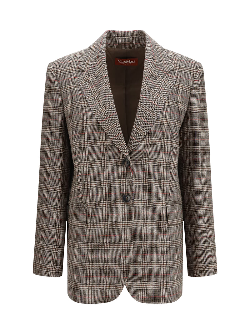 Max Mara Studio Max Mara Studio Checked Wool Blazer Nero/Naturale - World Class Fashion