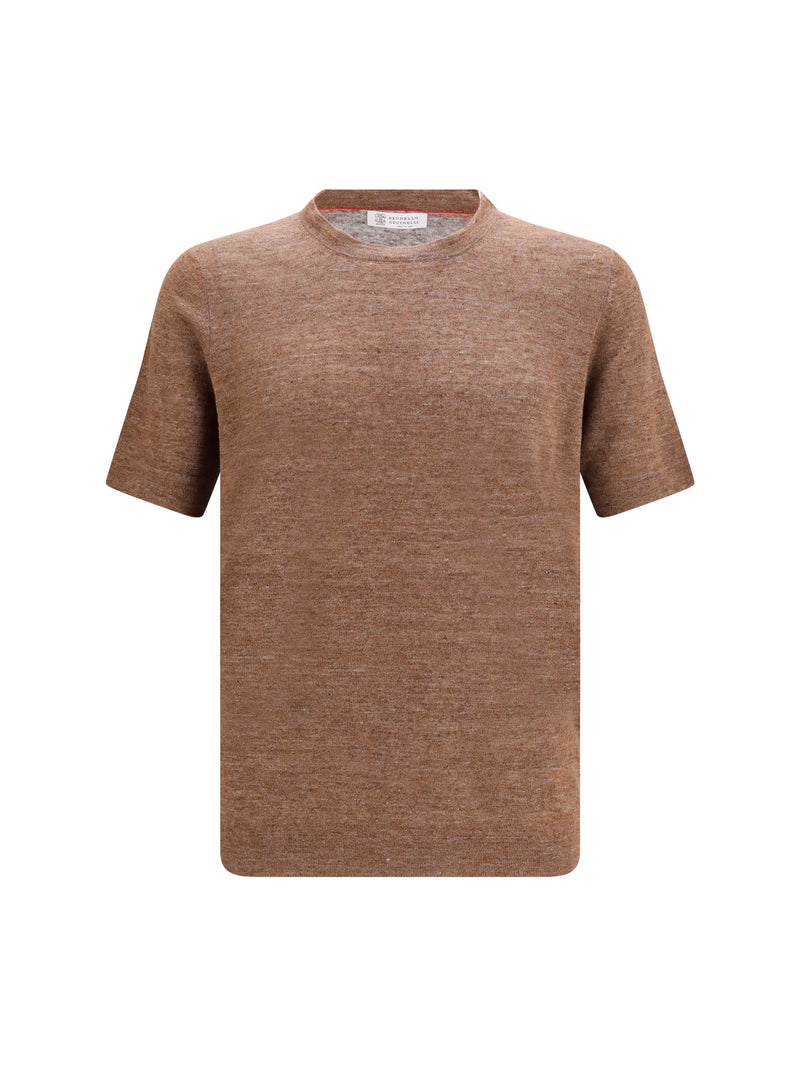 Brunello Cucinelli Camiseta de lino y algodón con cuello redondo Brunello Cucinelli Nocciola - World Class Fashion