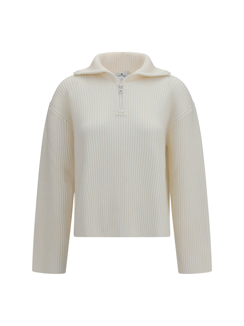 Courrèges Courrèges Ribbed Zip Sweater Heritage White - World Class Fashion