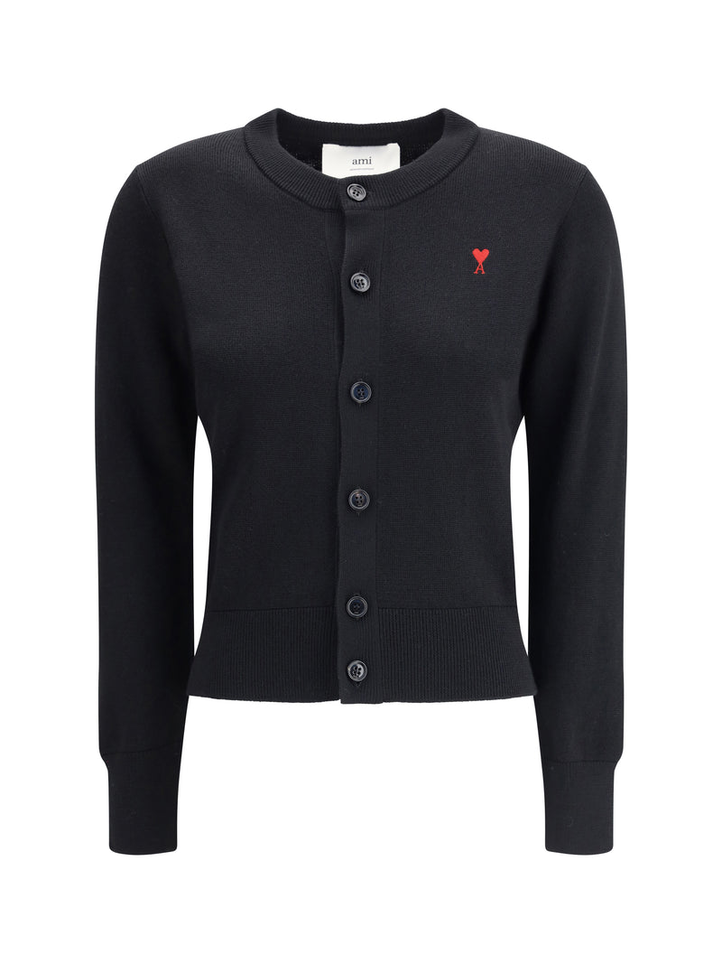AMI Paris AMI Paris Ami De Coeur Merino Wool Cardigan Noir/Rouge - World Class Fashion