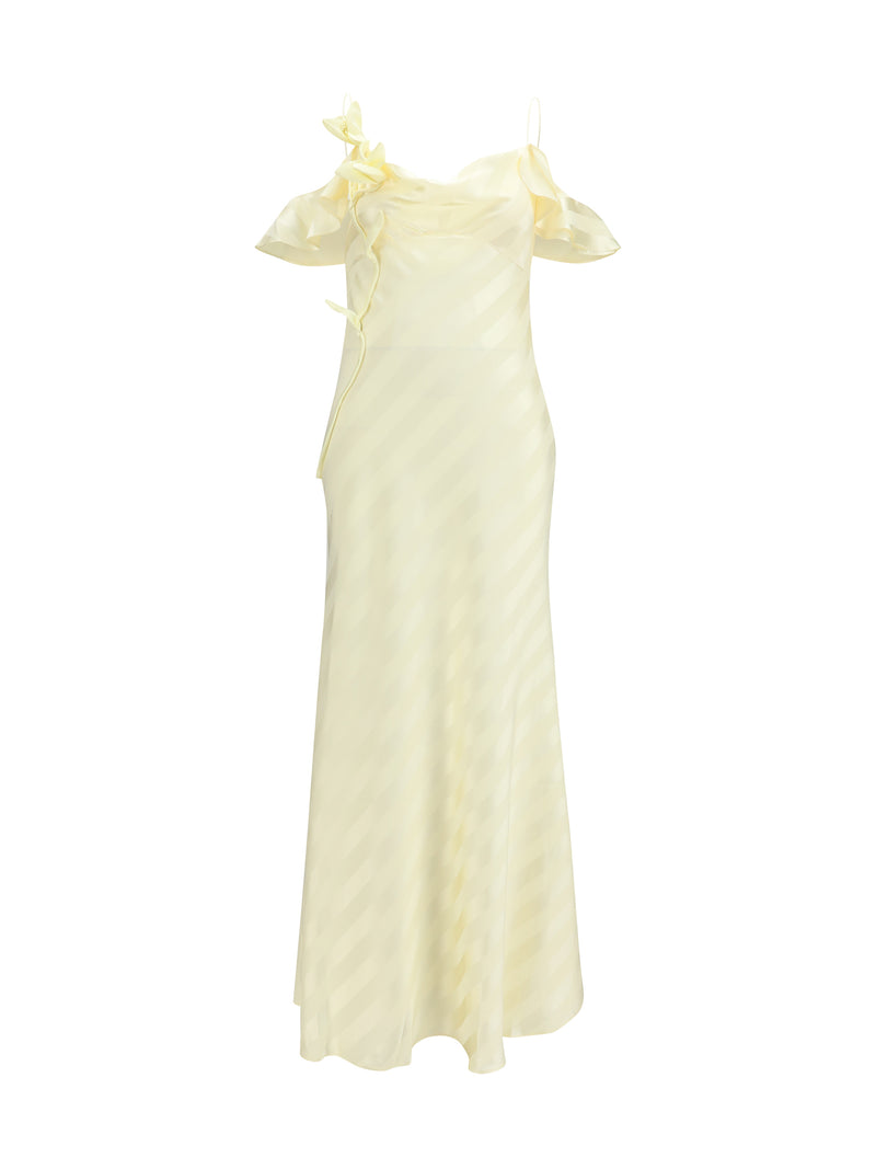Self-portrait Self-portrait Satin Striped Dress Yellow - World Class Fashion
