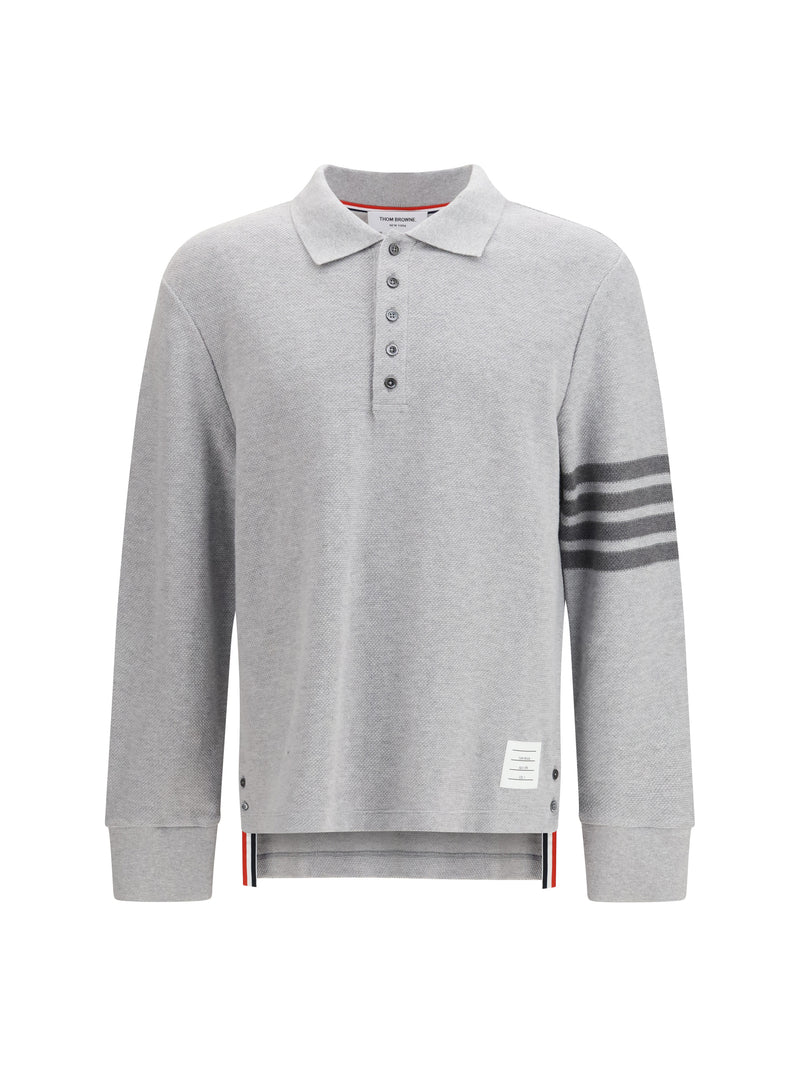 Thom Browne Thom Browne Piqué Long-sleeve Polo Pale Grey - World Class Fashion