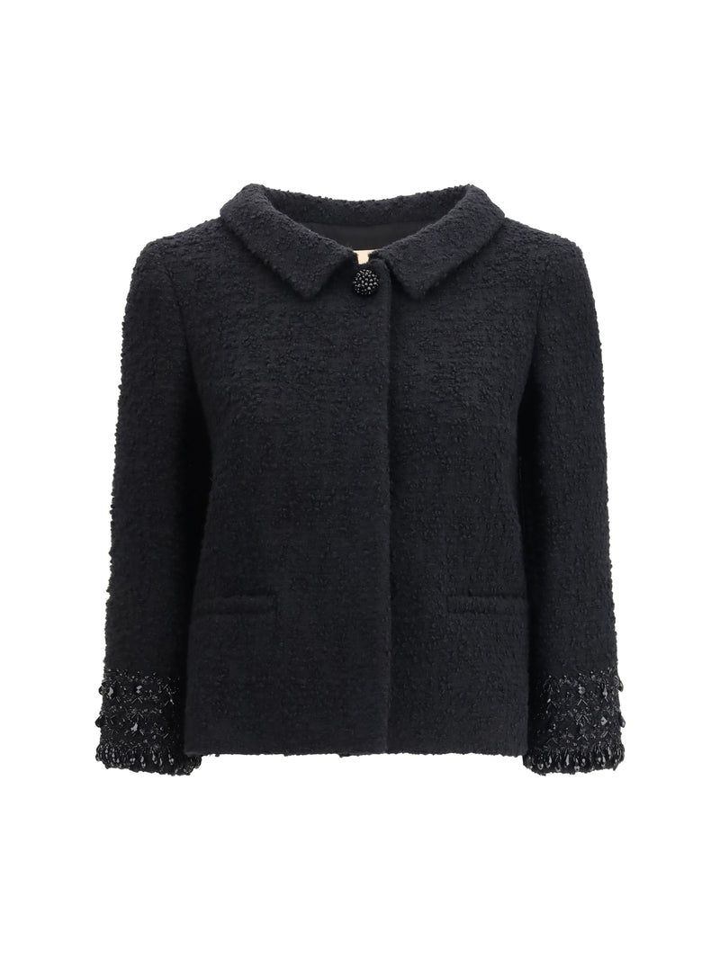 Valentino Valentino Tweed Virgin Wool Jacket Nero - World Class Fashion
