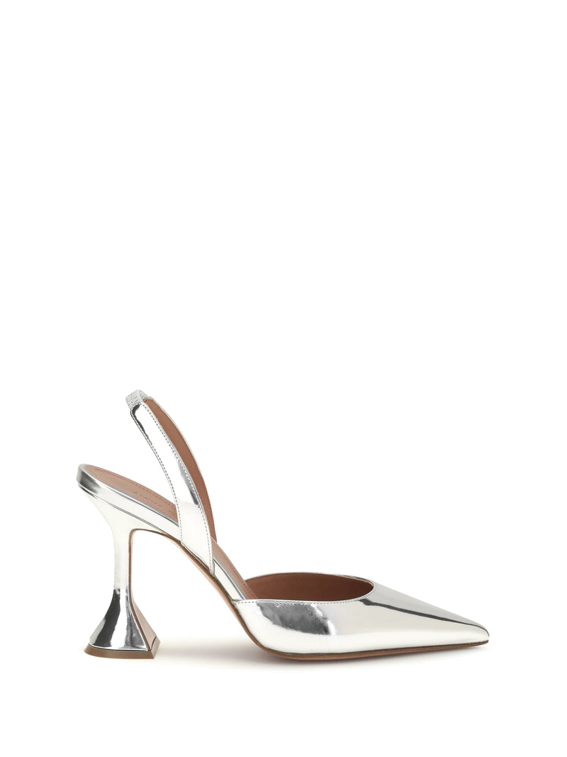 Amina Muaddi Amina Muaddi Holli Mirror-finish Slingback Pumps Silver - World Class Fashion