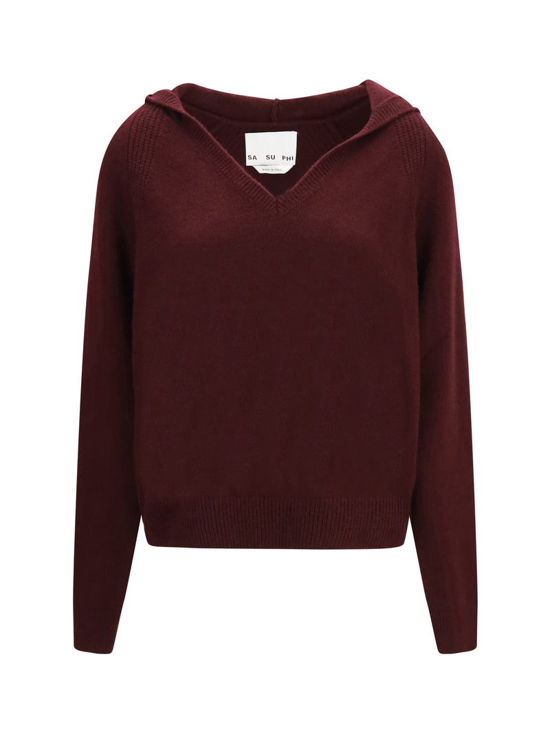 Sa Su Phi Sa Su Phi Cashmere Hooded Sweater Bordeaux - World Class Fashion