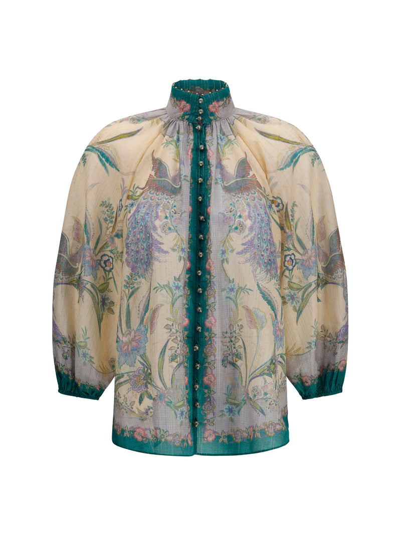Zimmermann Zimmermann Indra Ruffle Shirt Cream Pañuelo Floral - World Class Fashion