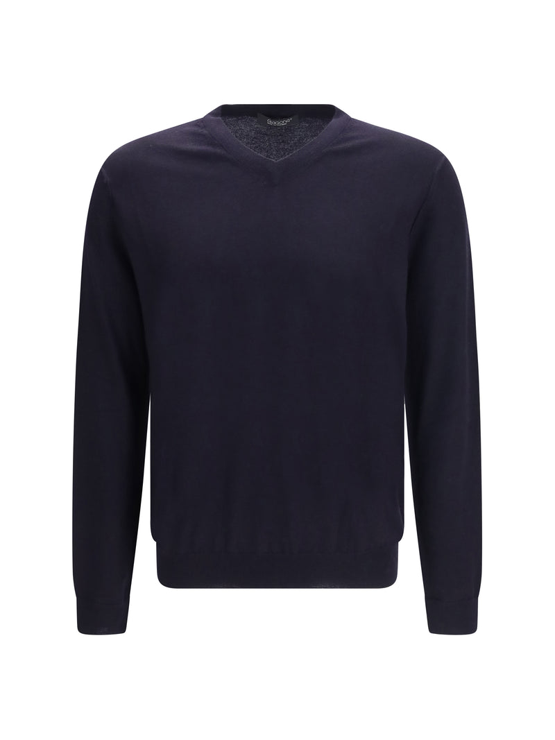 Aragona Cashmere Aragona Cashmere V-neck Sweater Navy - World Class Fashion