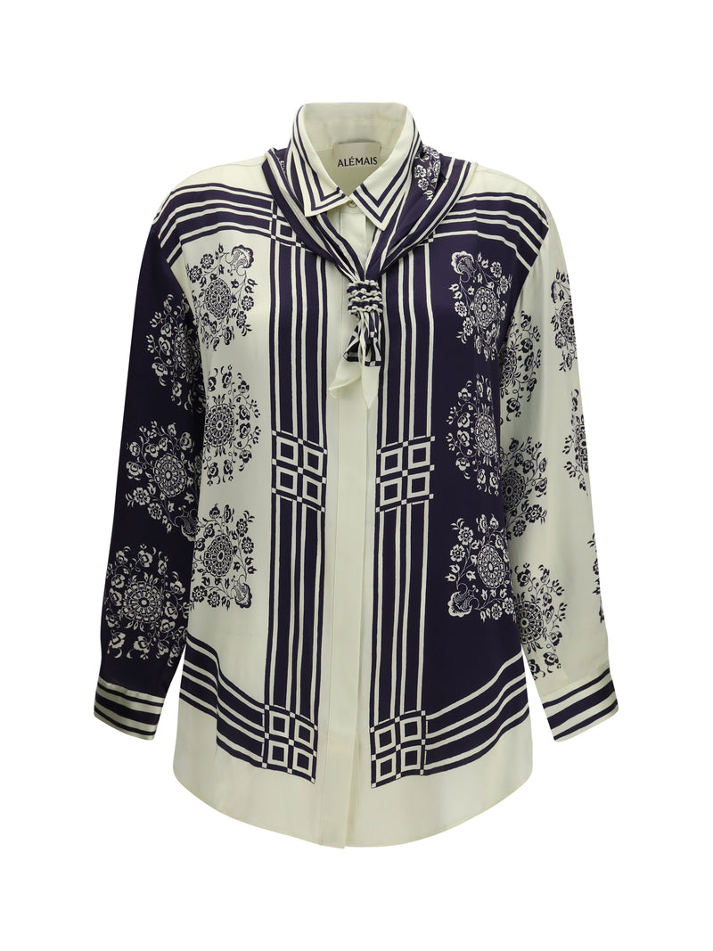 Alemais Alemais Banderra Silk Shirt Ink Women - World Class Fashion