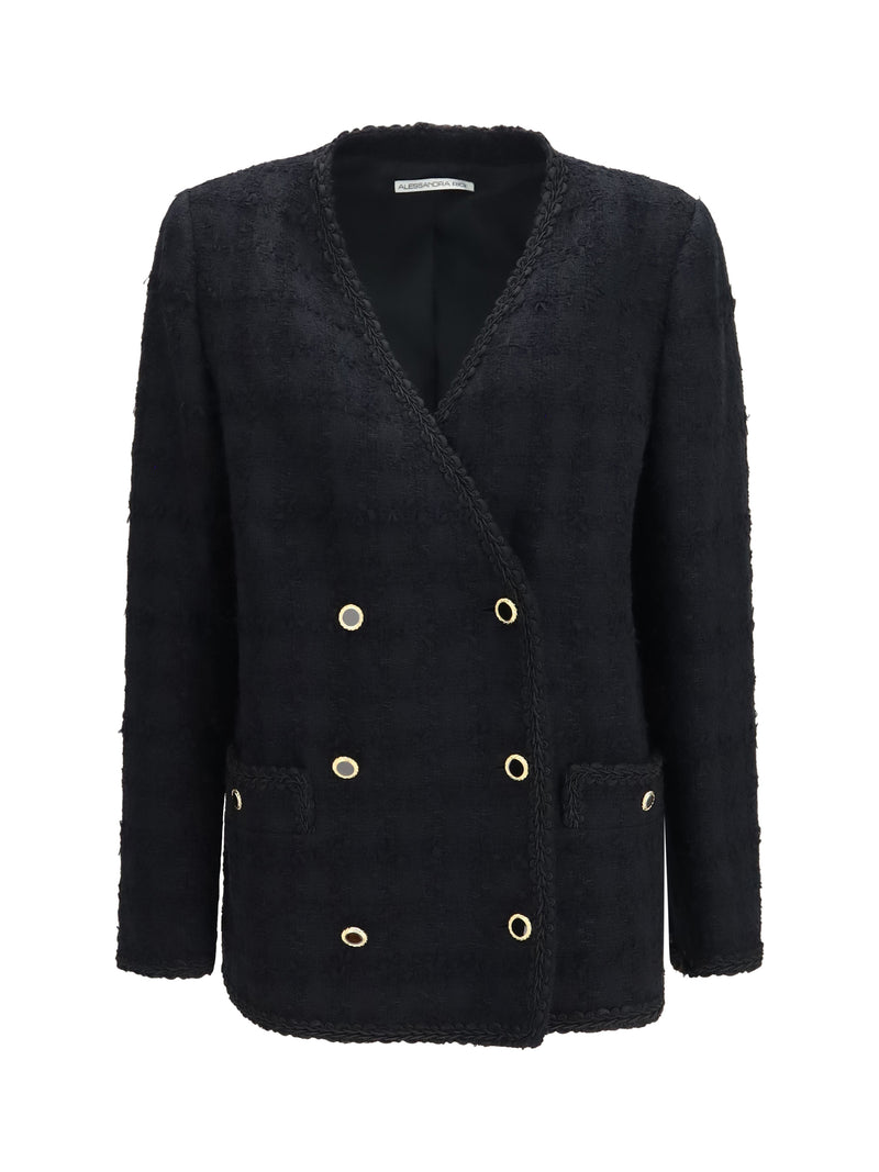Alessandra Rich Alessandra Rich Double-breasted Checked Tweed Jacket Black - World Class Fashion