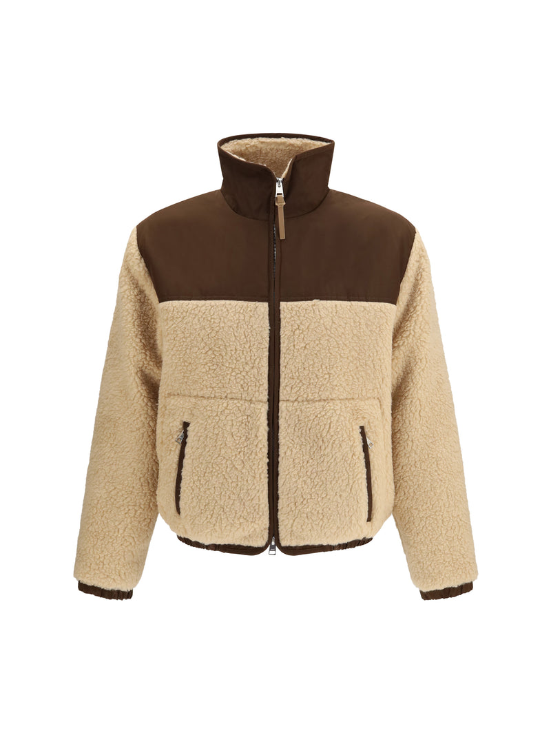 AMI Paris AMI Paris Fleece Jacket with Nylon Beige Mastic - World Class Fashion