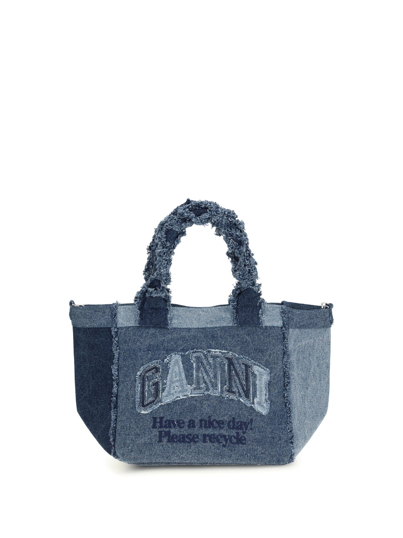 Ganni Ganni Small Trapeze Denim Shopper Dark Blue Vintage - World Class Fashion