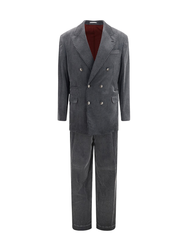 Brunello Cucinelli Brunello Cucinelli Ribbed Double-breasted Suit Grey - World Class Fashion