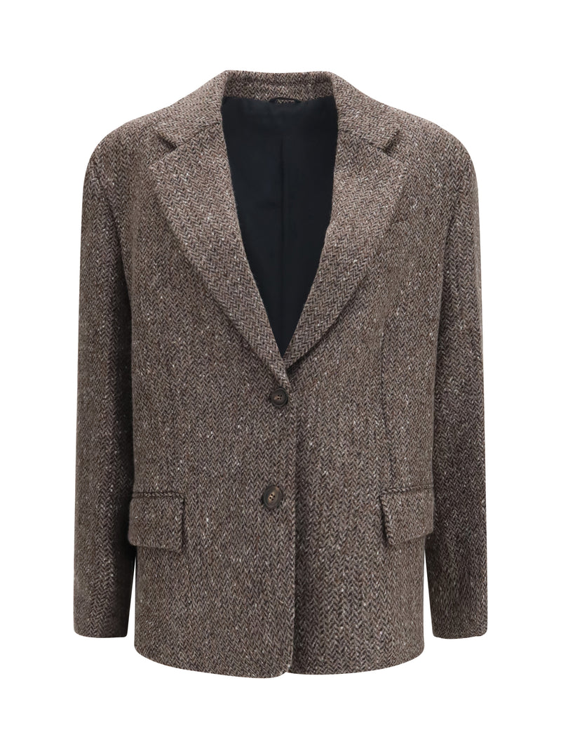 Brunello Cucinelli Brunello Cucinelli Virgin Wool Blend Jacket Brown/Nero - World Class Fashion