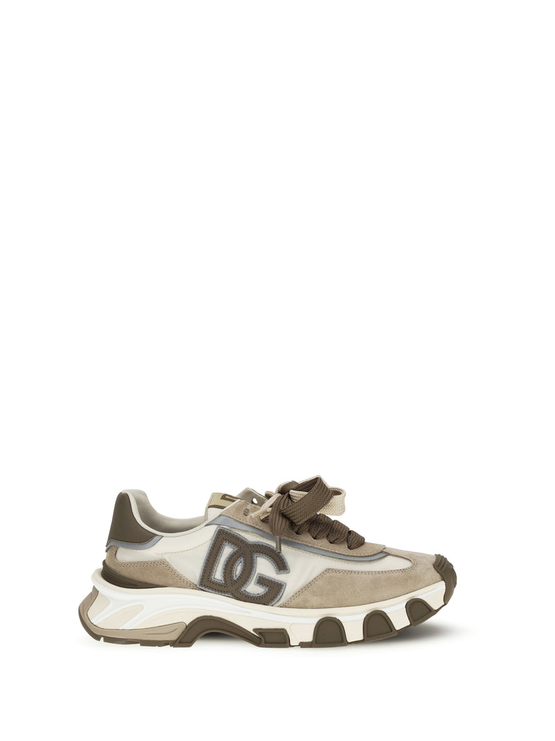 Dolce & Gabbana Dolce & Gabbana Leather and Mesh Sneakers Avorio/Taupe - World Class Fashion