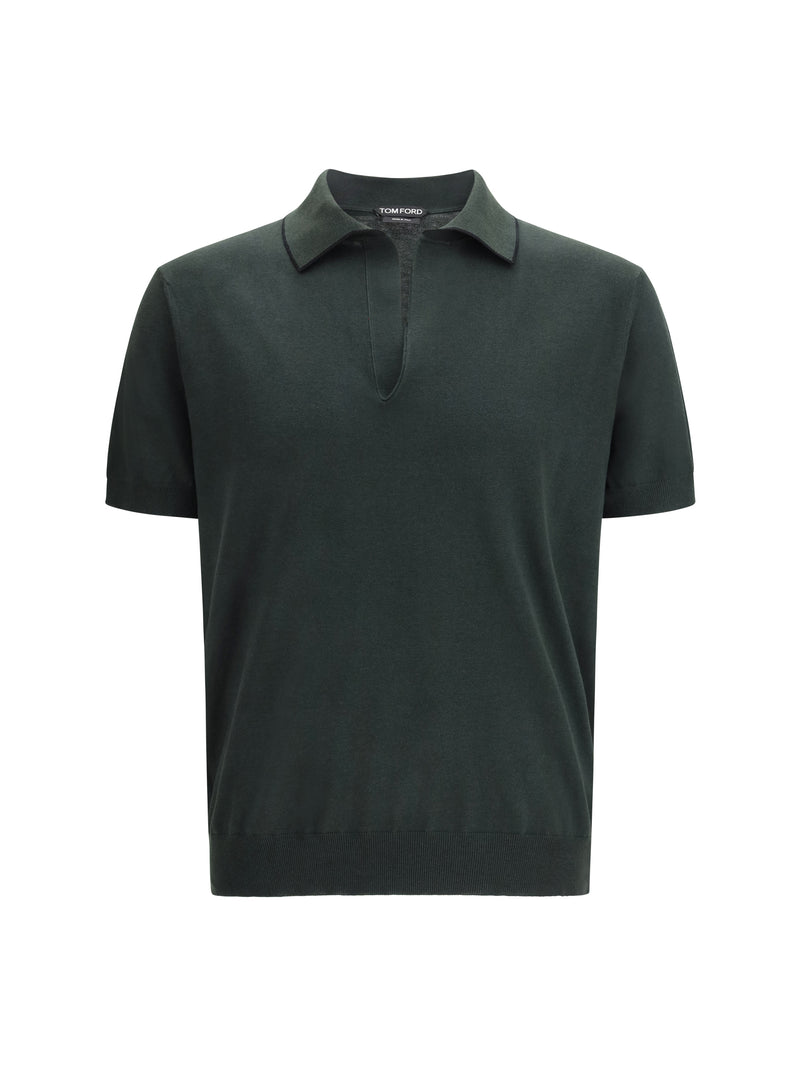 Tom Ford Tom Ford Cotton Silk Blend Polo Shirt Forest - World Class Fashion