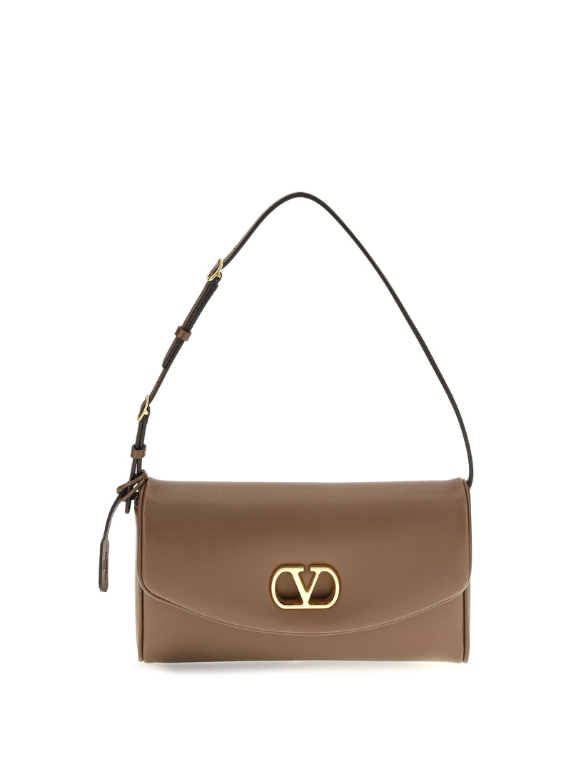 Valentino Garavani Valentino Garavani Devain Leather Shoulder Bag Wood Brown - World Class Fashion
