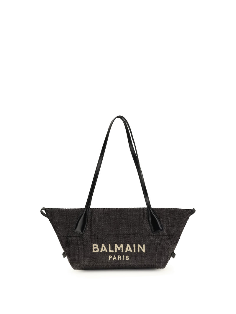 Balmain Balmain Calfskin and Raffia Track Shoulder Bag Noir - World Class Fashion