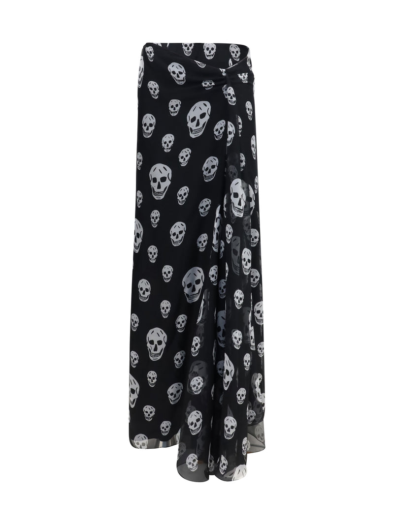 Alexander McQueen Alexander McQueen Falda Larga Drapeada con Calavera Negro-Blanco - World Class Fashion