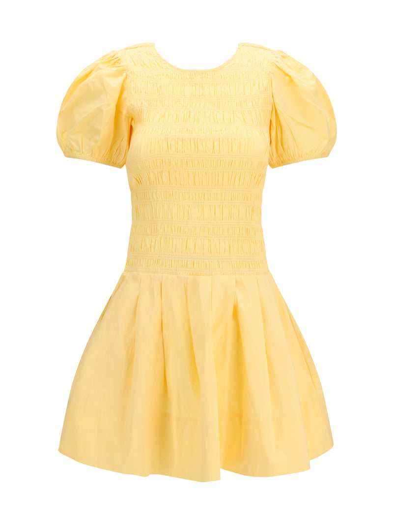Ganni Ganni Stretch Cotton Mini Dress Italian Straw - World Class Fashion