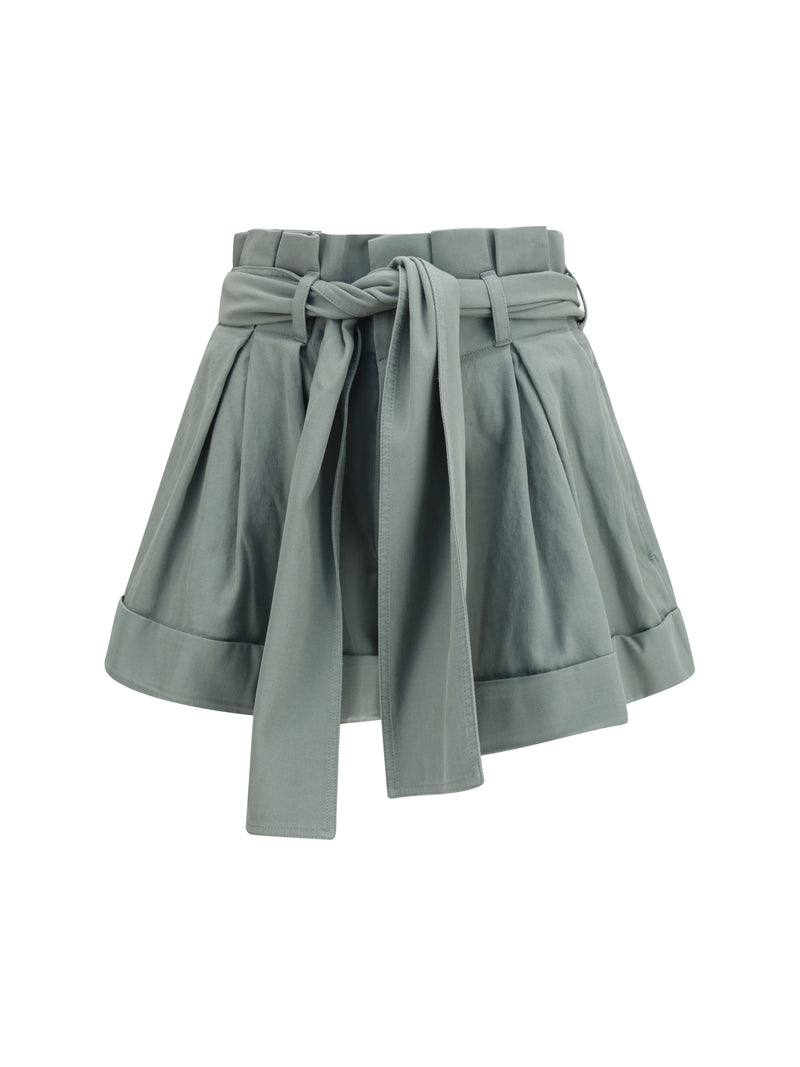 Balmain Balmain High-waisted Cotton Gabardine Shorts Vert Laurier - World Class Fashion